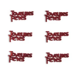Décoration de table "Joyeuses Fêtes" en bois rouge 6 pièces