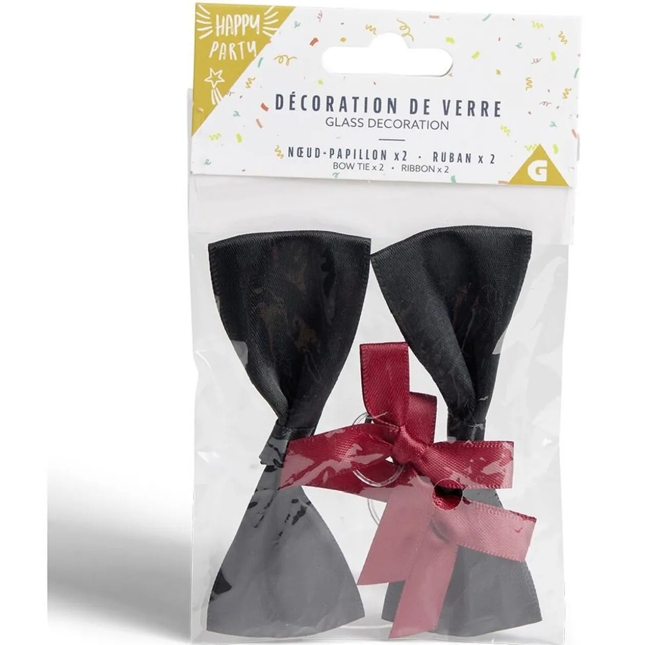 Décoration de verre noeud papillon et ruban x2