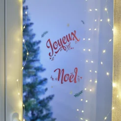 Décoration fenêtre électrostatique Joyeux Noël rouge et blanc L36xH11cm