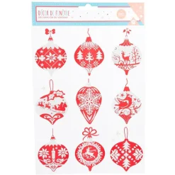 Décoration fenêtre électrostatique boule de Noël rouge et blanche