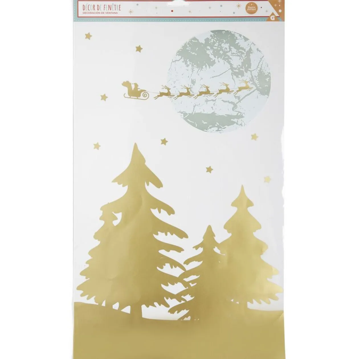 Décoration fenêtre Noël électrostatique paysage doré