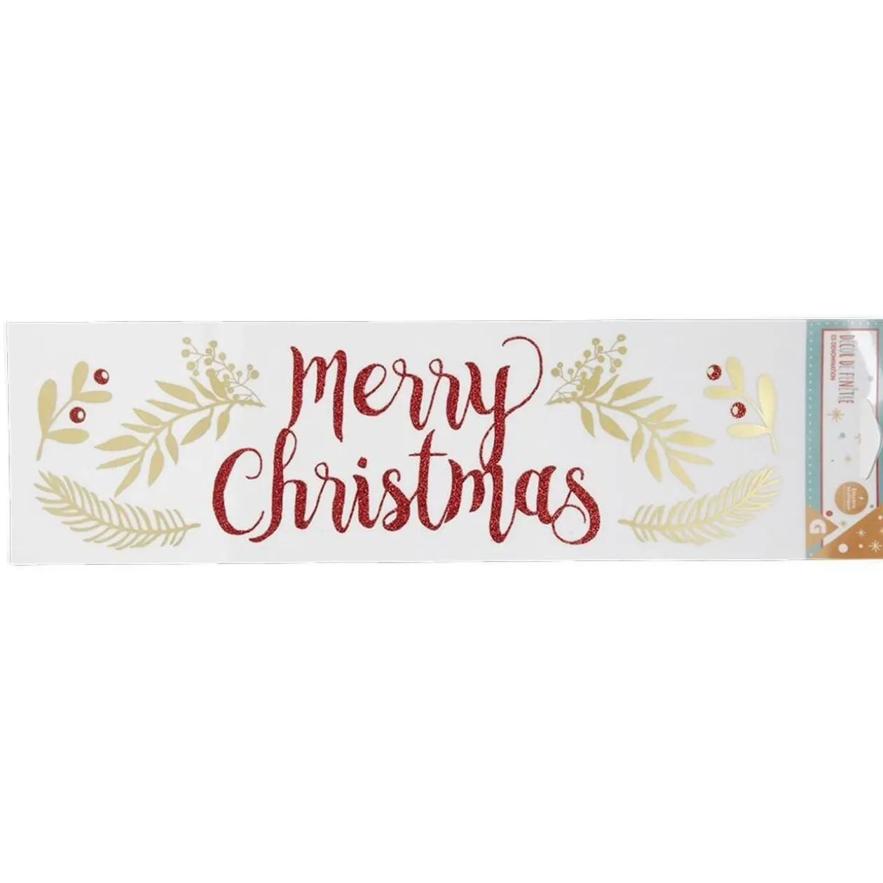 Décoration fenêtre Noël électrostatique Merry Christmas rouge et doré
