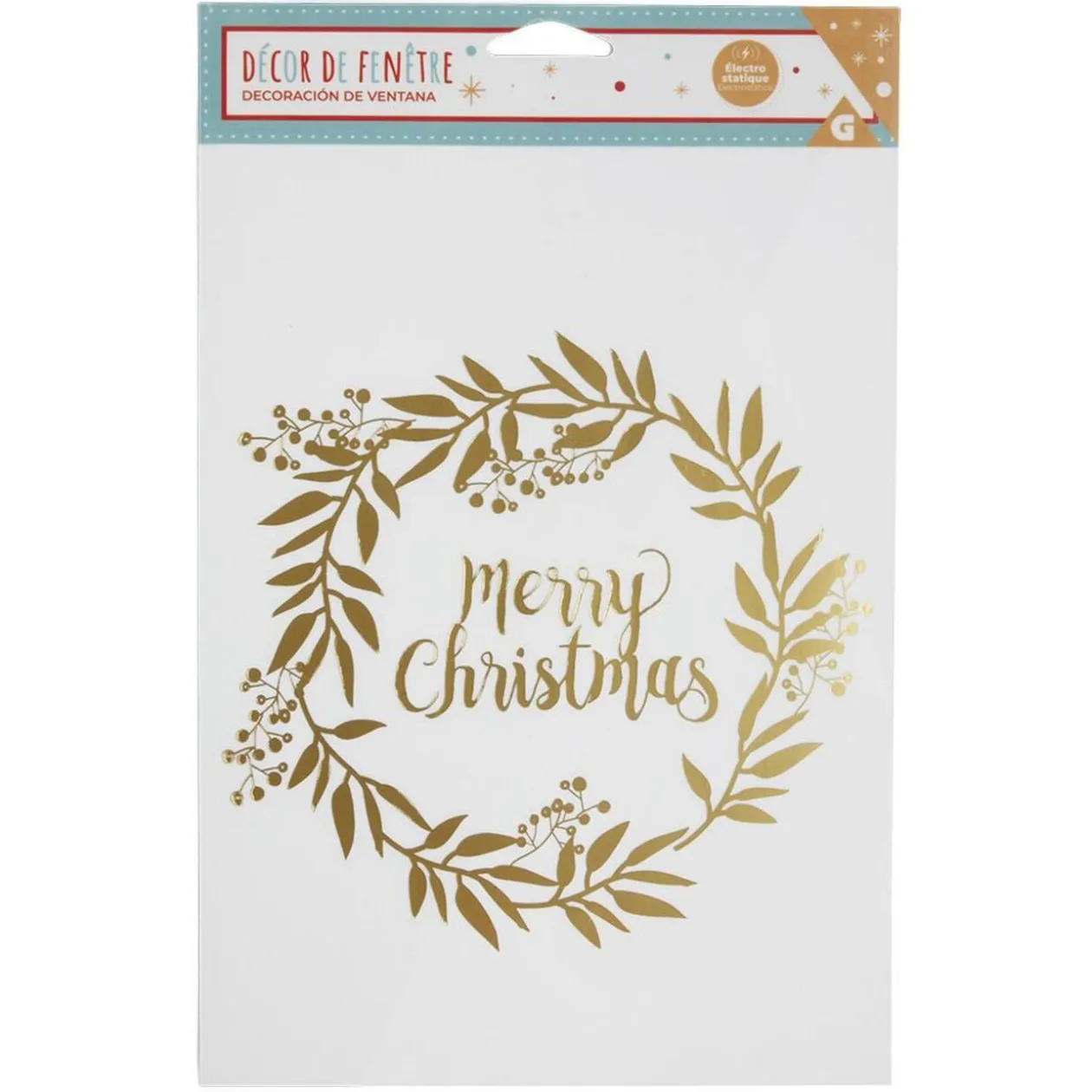 Décoration fenêtre Noël électrostatique guirlande couronne Merry Christmas rouge ou doré