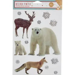 Décoration fenêtre Noël électrostatique animaux d'hiver
