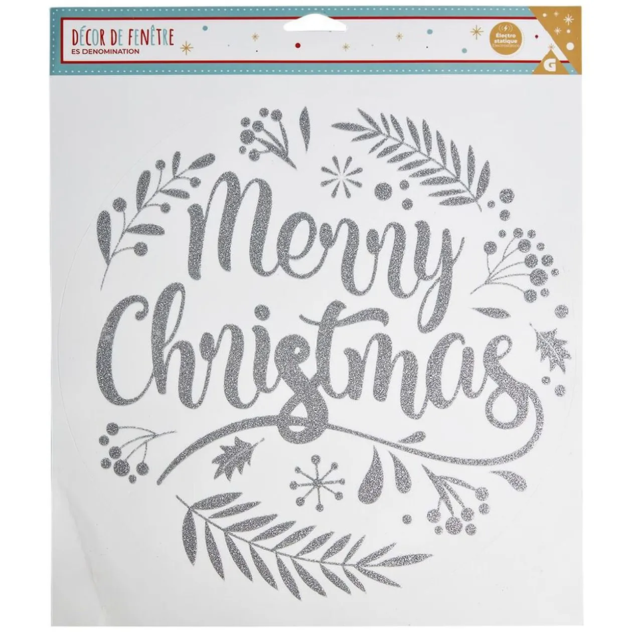 Décoration fenêtre Noël électrostatique Merry Christmas argenté