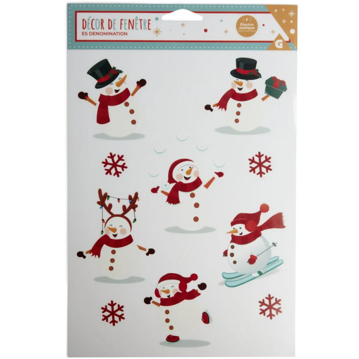 Décoration fenêtre Noël électrostatique bonhomme de neige ou pain d'épices