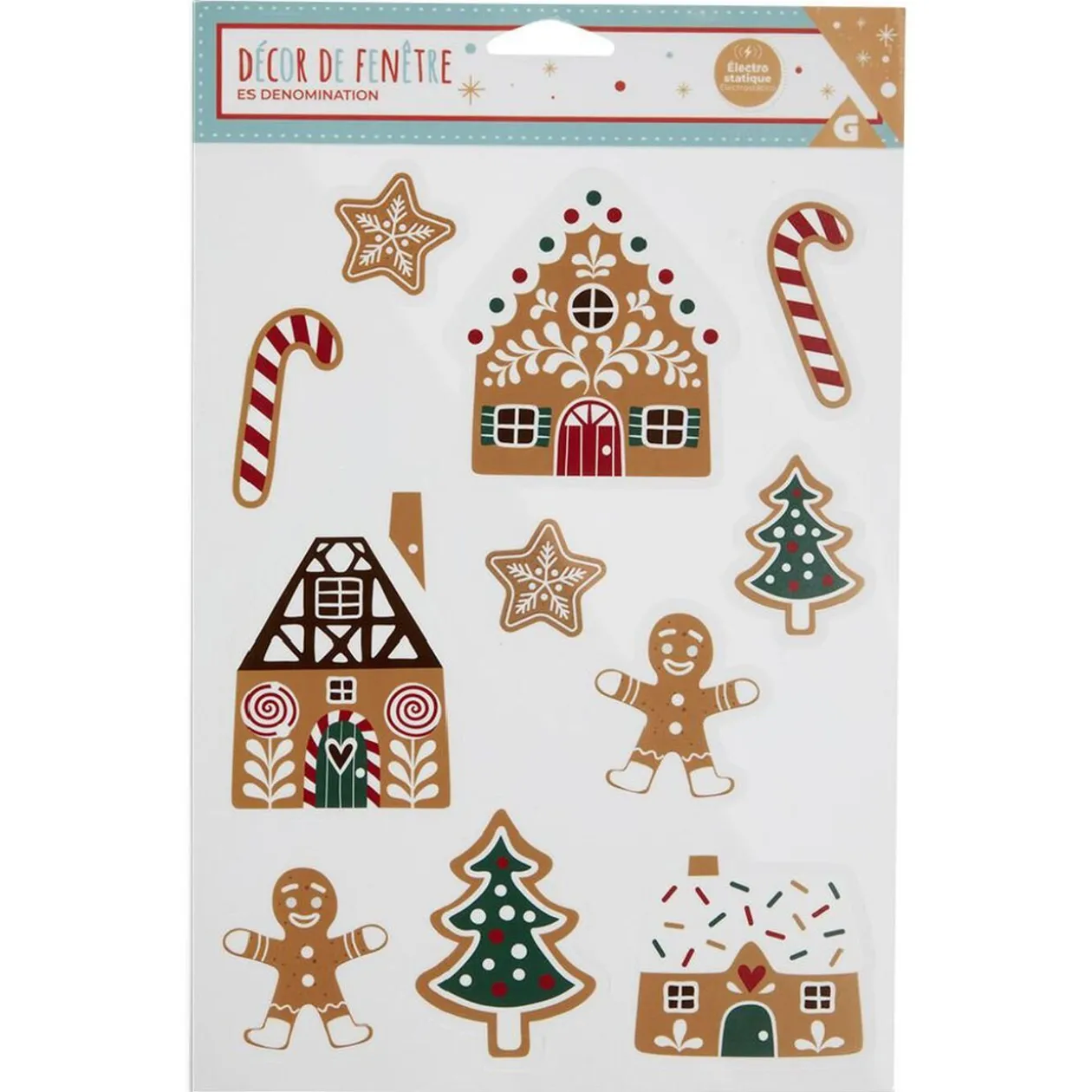 Décoration fenêtre Noël électrostatique pain d'épice