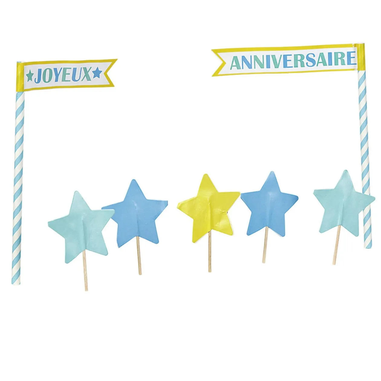Décoration gâteau Joyeux anniversaire et étoiles