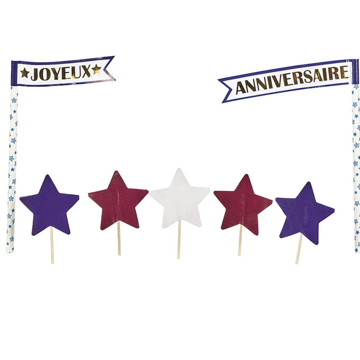 Décoration gâteau Joyeux anniversaire et étoiles