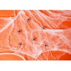 Décoration Halloween toile blanche avec 6 araignées