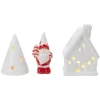 Décoration lumineuse de Noël Père Noël maisonnette porcelaine rouge et blanc x3