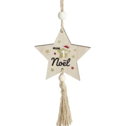 Décoration "Mon 1er Noël" à suspendre en bois H15cm - 2 modèles