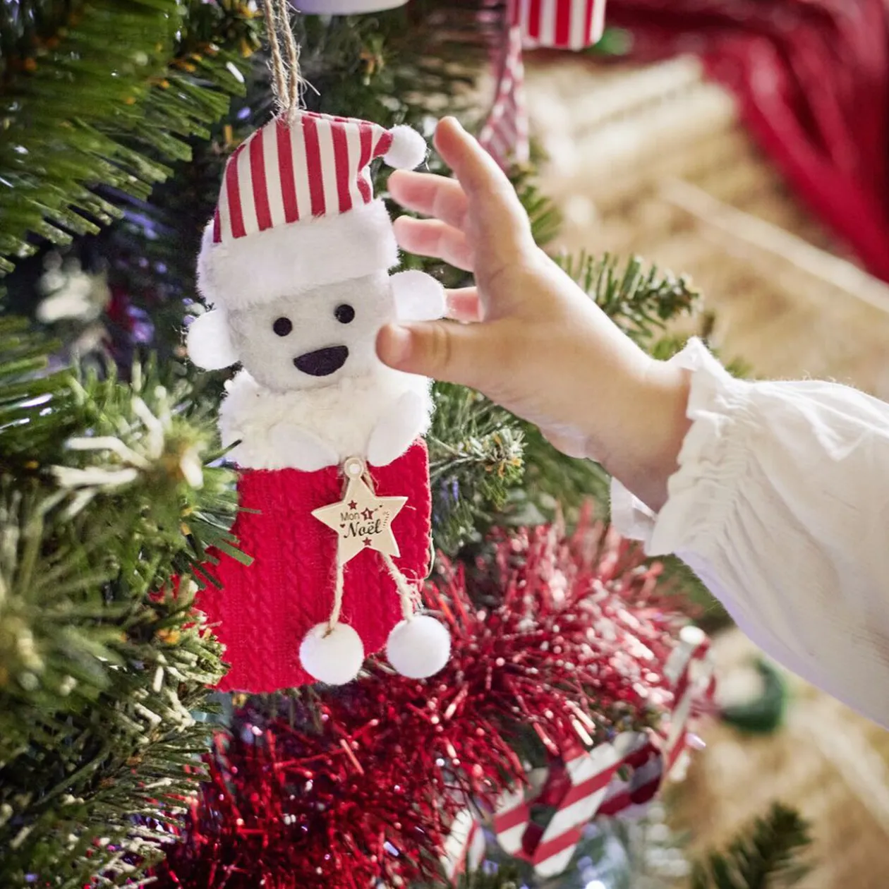 Décoration "Mon 1er Noël" à suspendre en bois chiffre 1 rouge H10cm