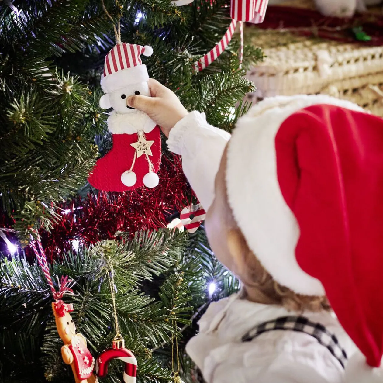 Décoration "Mon 1er Noël" à suspendre en bois chiffre 1 rouge H10cm