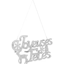 Décoration murale Joyeuses Fêtes pailleté gris argenté