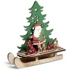 Décoration Noël à poser en bois luge avec Père Noël ou renne H19cm
