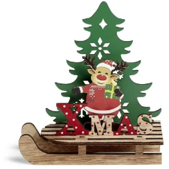 Décoration Noël à poser en bois luge avec Père Noël ou renne H19cm