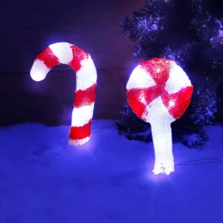 Décoration Noël sucre d'orge à planter LED H27cm