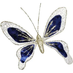 Décoration papillon pailleté bleu et doré H.15 cm