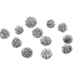 Décoration Pomme de pin argent à poser x 12