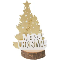 Décoration sapin de Noël sur rondin de bois Merry Christmas Ø6,2xH7,4cm