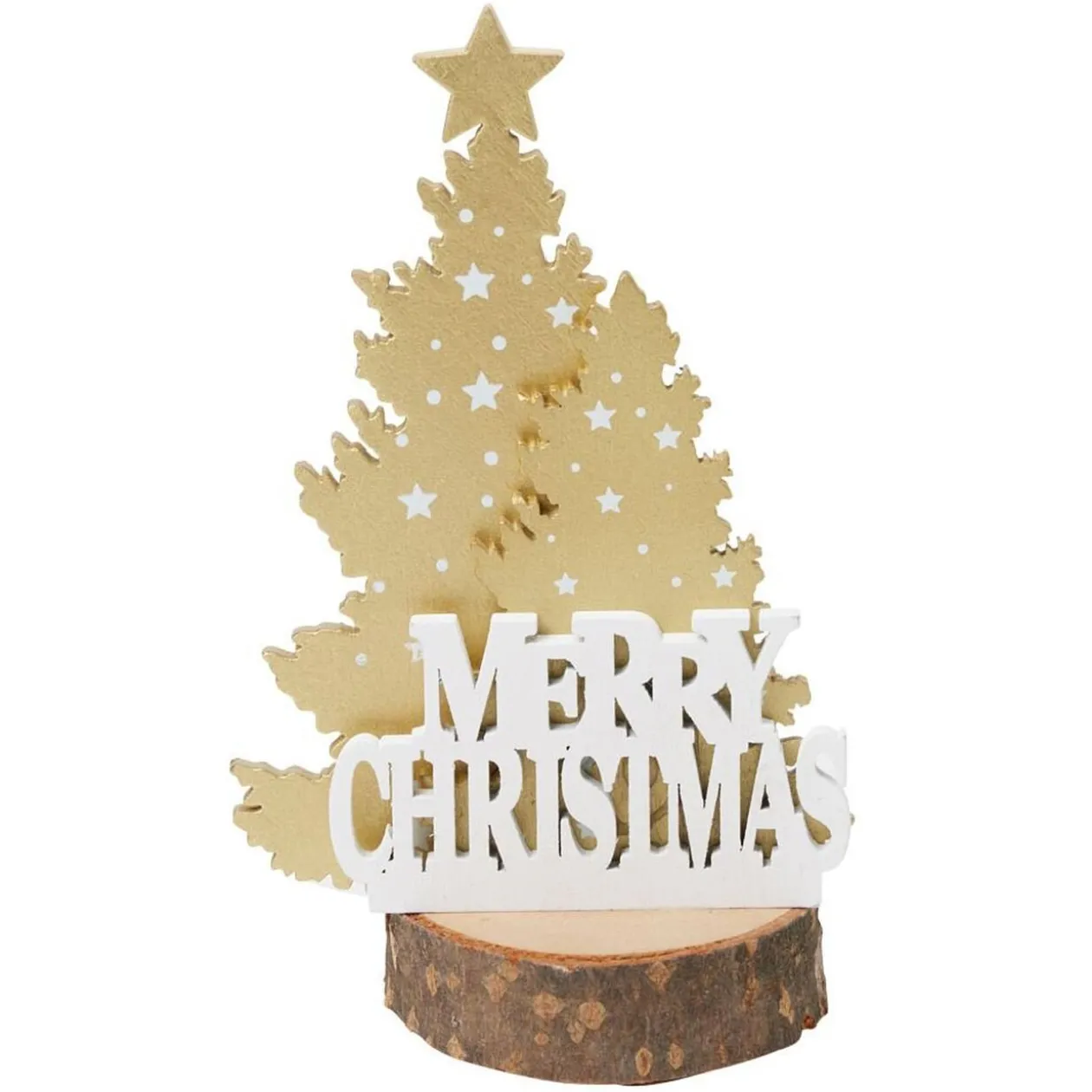 Décoration sapin de Noël sur rondin de bois Merry Christmas Ø6,2xH7,4cm