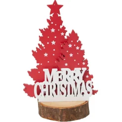 Décoration sapin de Noël sur rondin de bois Merry Christmas Ø6,2xH7,4cm