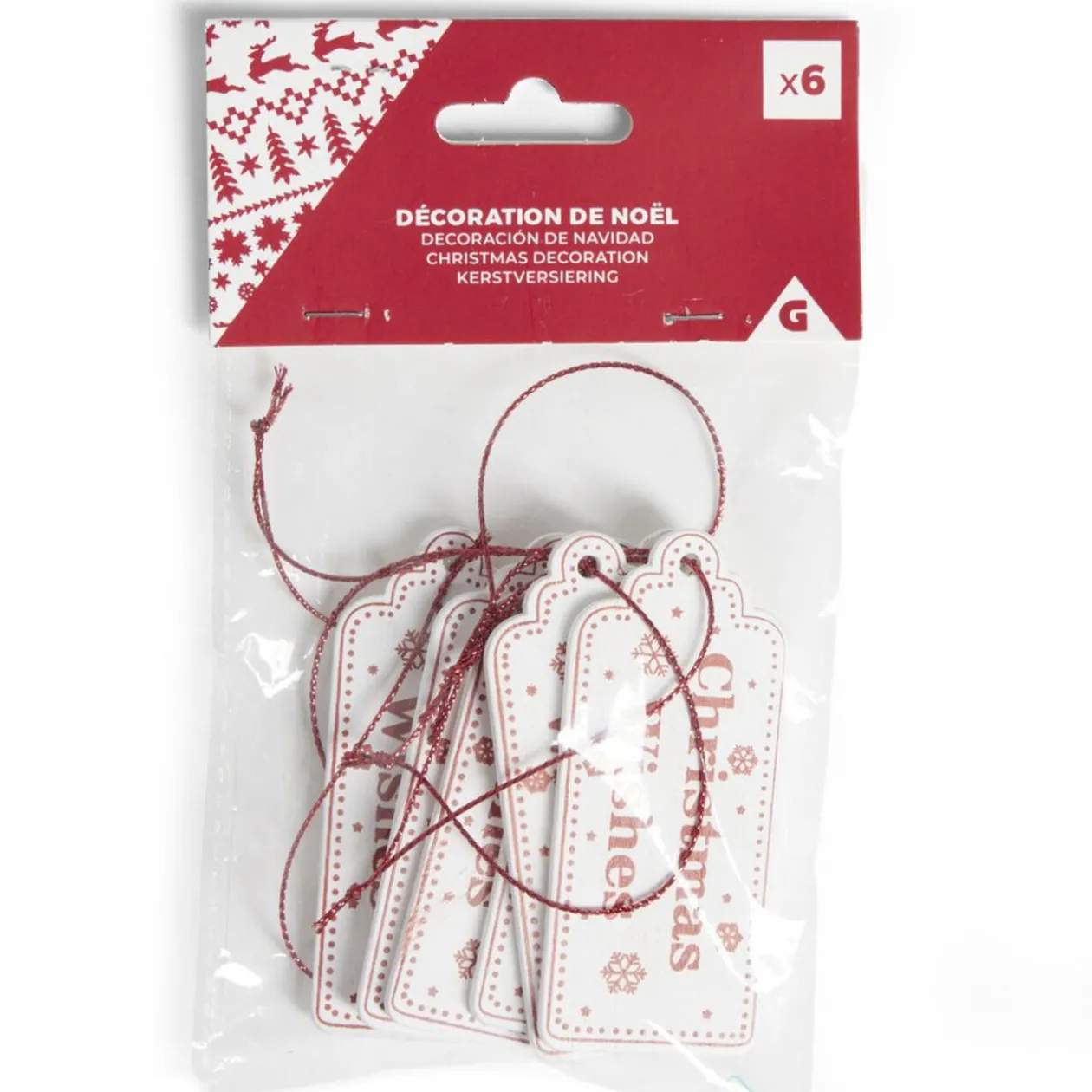Décoration sapin de Noël étiquettes à suspendre x6