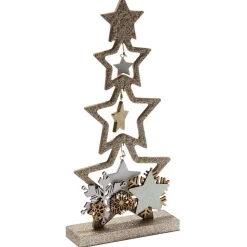 Décoration sapin en bois forme étoile pailleté doré 12xH26cm