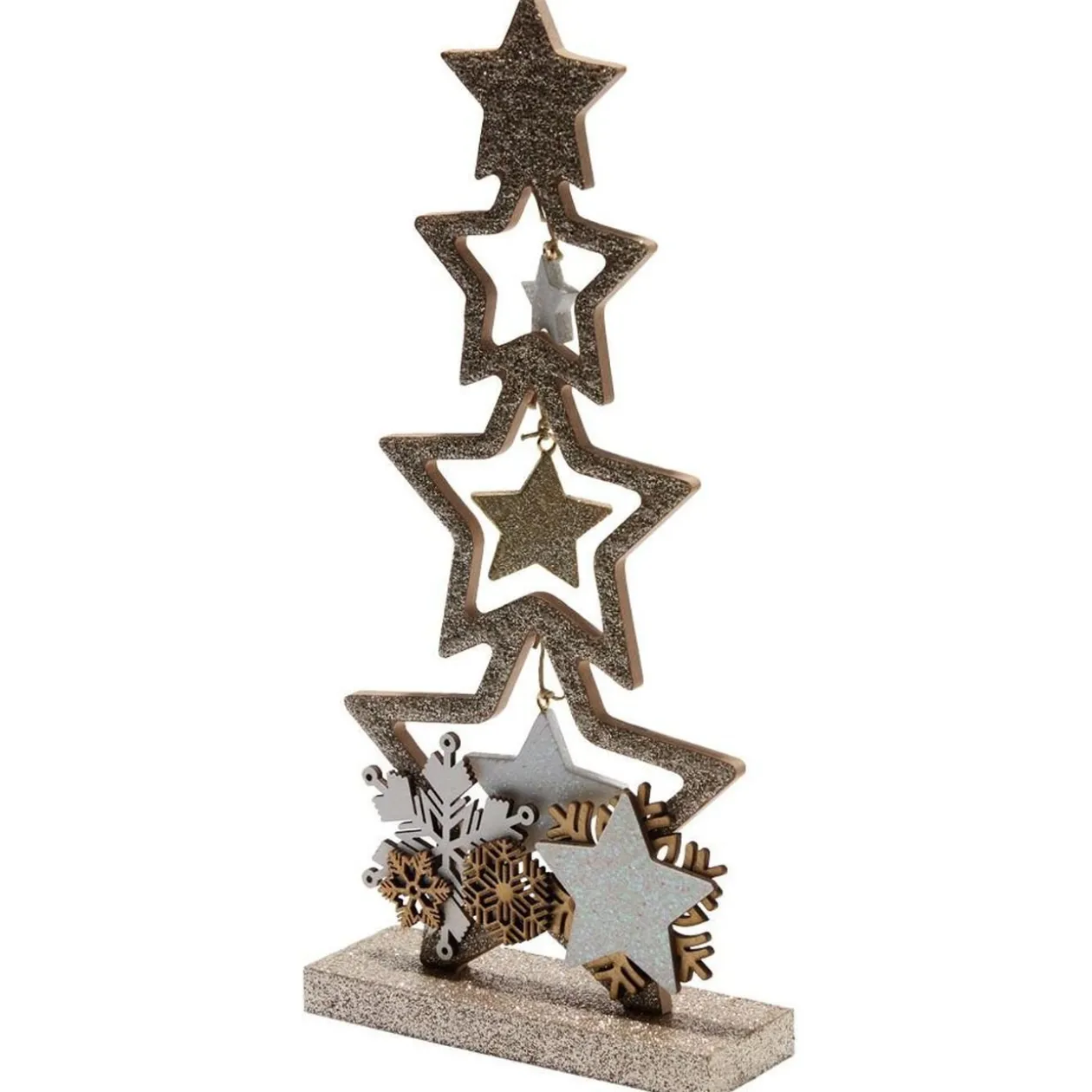 Décoration sapin en bois forme étoile pailleté doré 12xH26cm