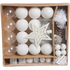 Décoration sapin Noël blanc et argenté x40