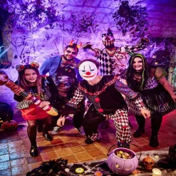 Déguisement adulte clown ensanglanté damier Halloween