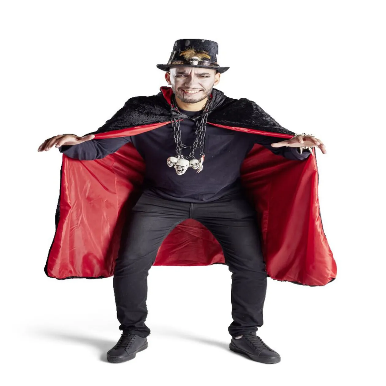 Déguisement adulte magicien cape noir et rouge - Taille unique