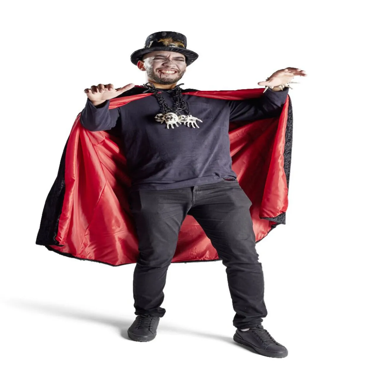 Déguisement adulte magicien cape noir et rouge - Taille unique