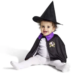 Déguisement bébé Halloween petit sorcier cape et chapeau noir violet