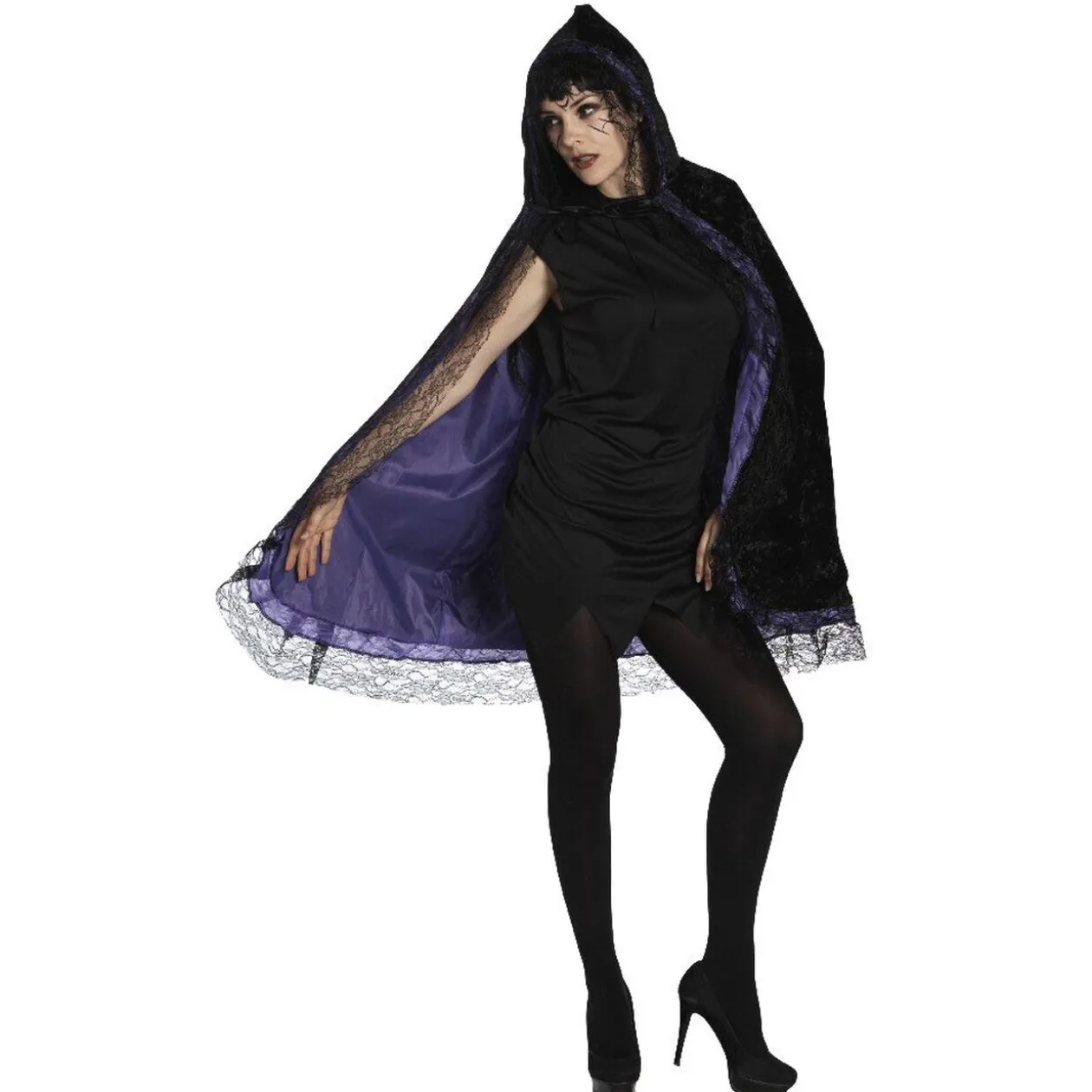 Déguisement cape bicolore finition dentelle femme