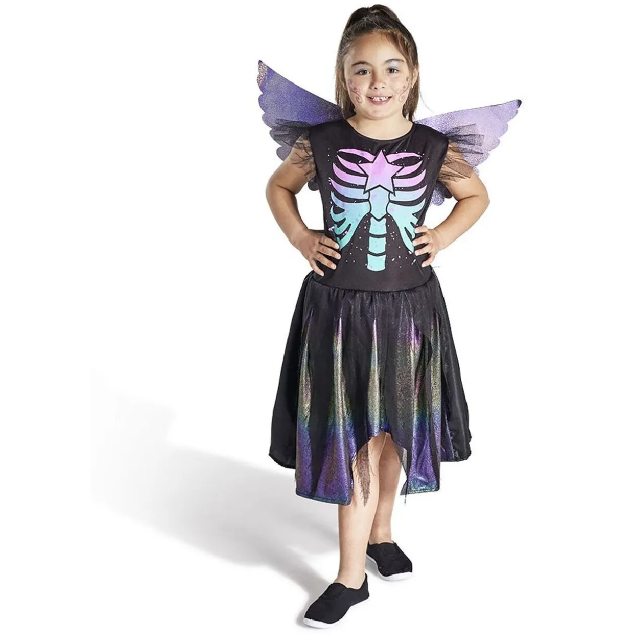 Déguisement enfant fée squelette robe et ailes multicolore 4/6ans