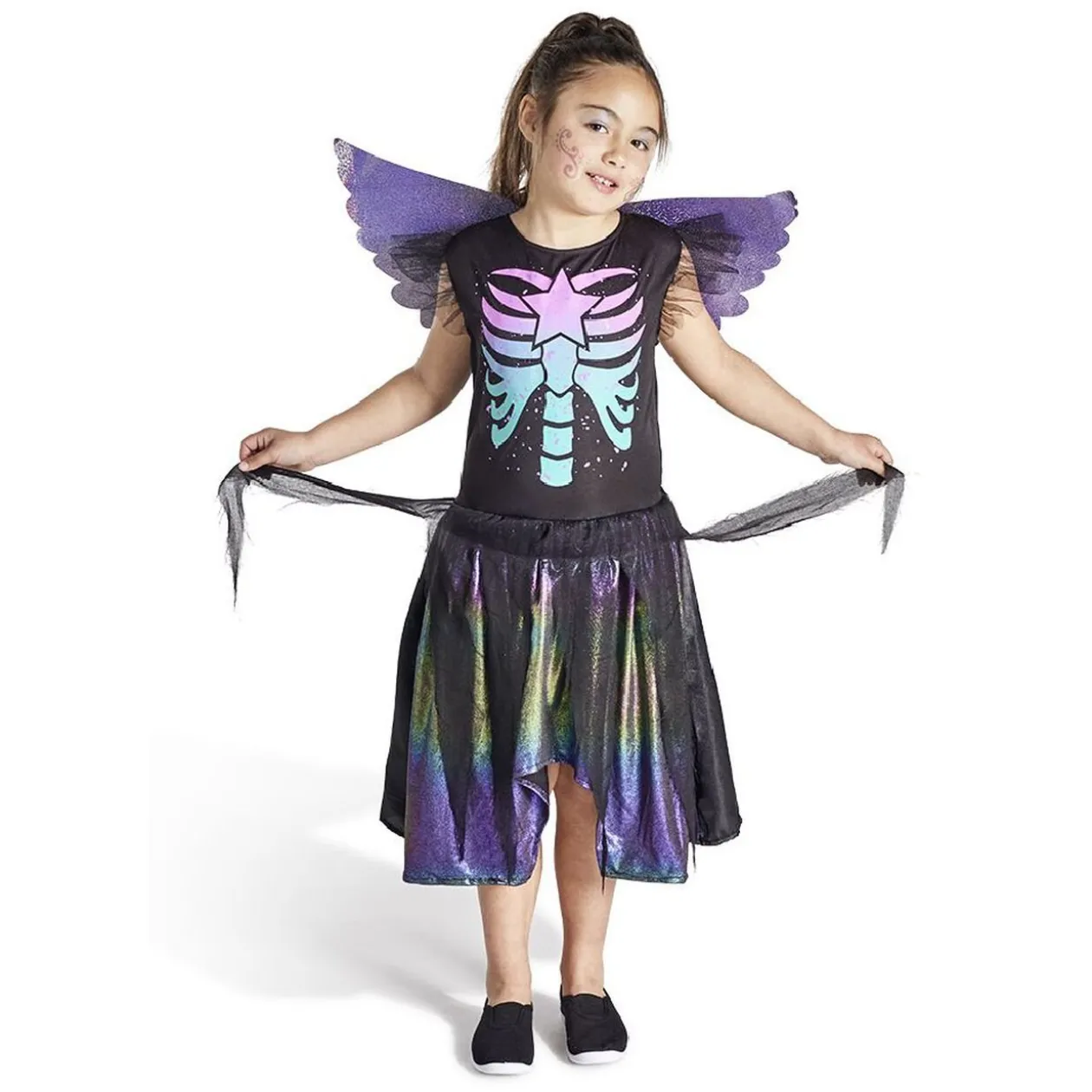 Déguisement enfant fée squelette robe et ailes multicolore 4/6ans