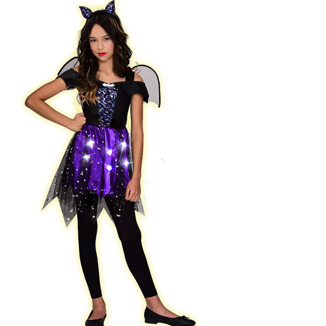 Déguisement enfant Halloween robe chauve souris lumineuse 11/14 ans
