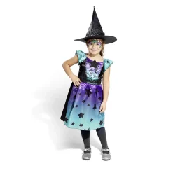Déguisement enfant Halloween sorcière robe noir bleu violet 7/10 ans