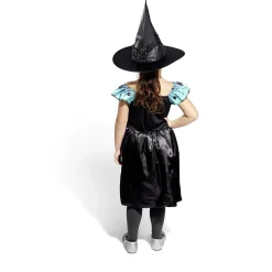 Déguisement enfant Halloween sorcière robe noir bleu violet 7/10 ans