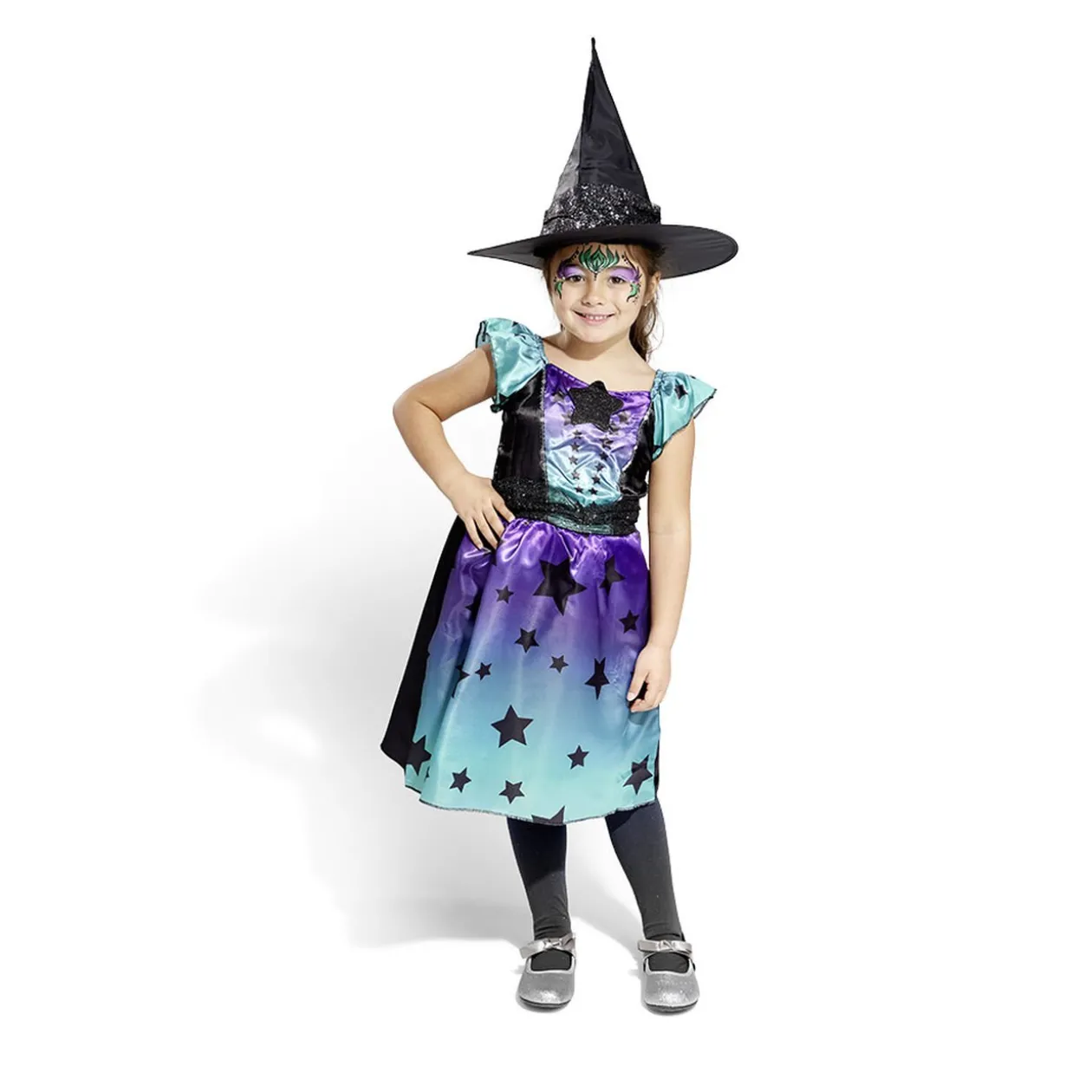 Déguisement enfant Halloween sorcière robe noir bleu violet 11/14 ans