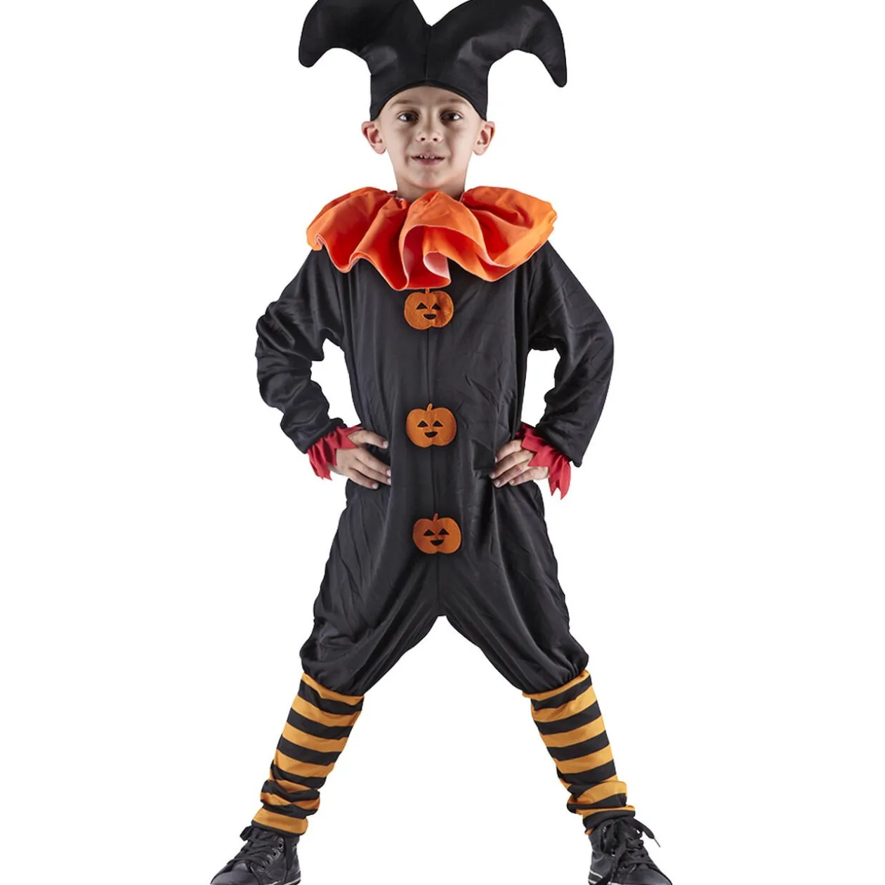 Déguisement enfant Halloween bouffon noir et orange 7/10 ans