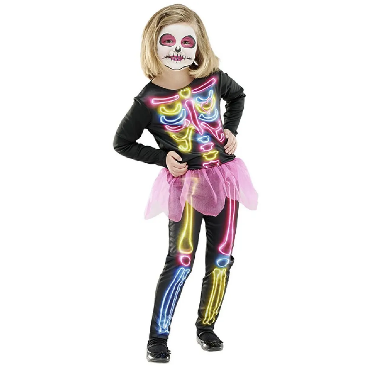 Déguisement enfant Halloween squelette noir et multicolore 7/10 ans