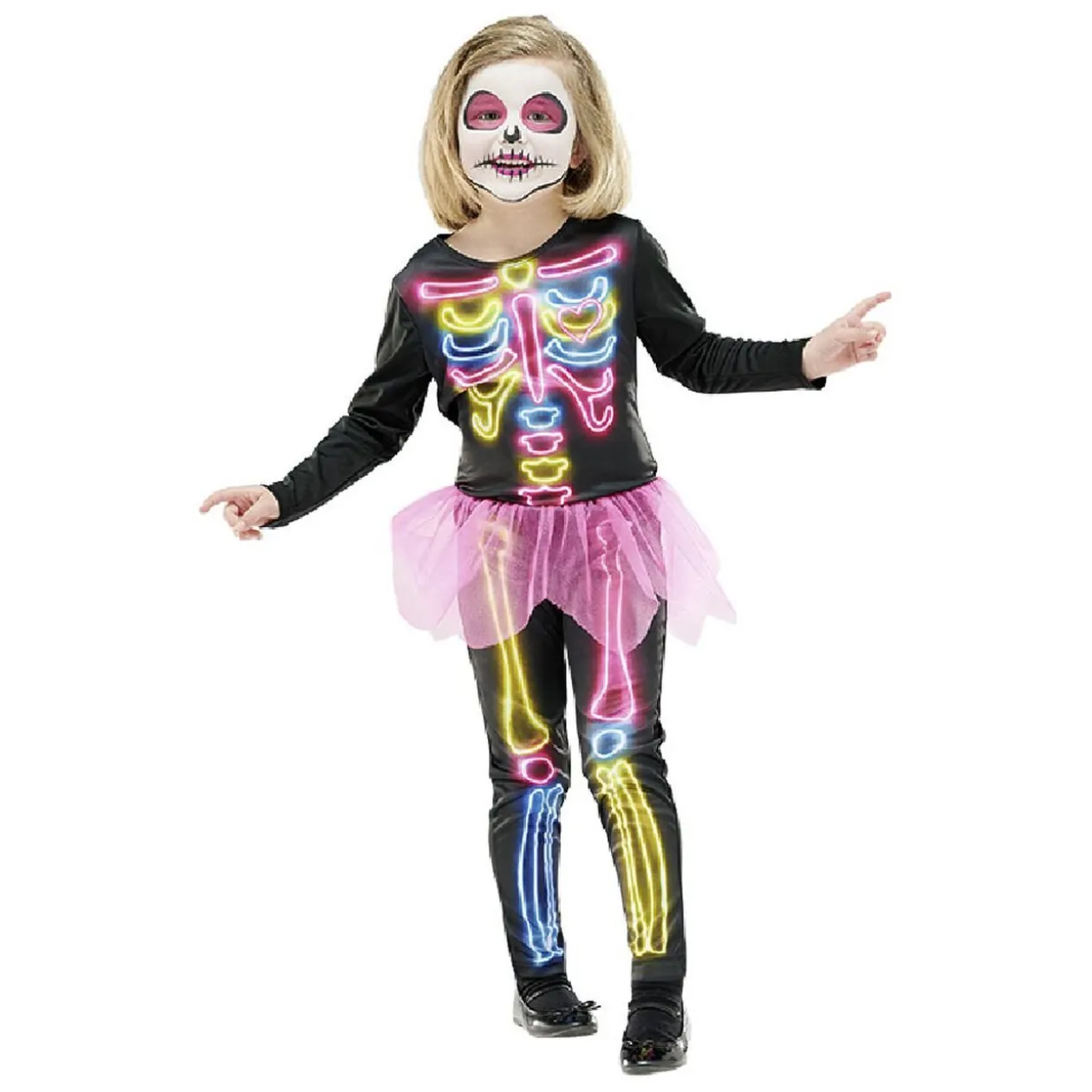Déguisement enfant Halloween squelette noir et multicolore 7/10 ans