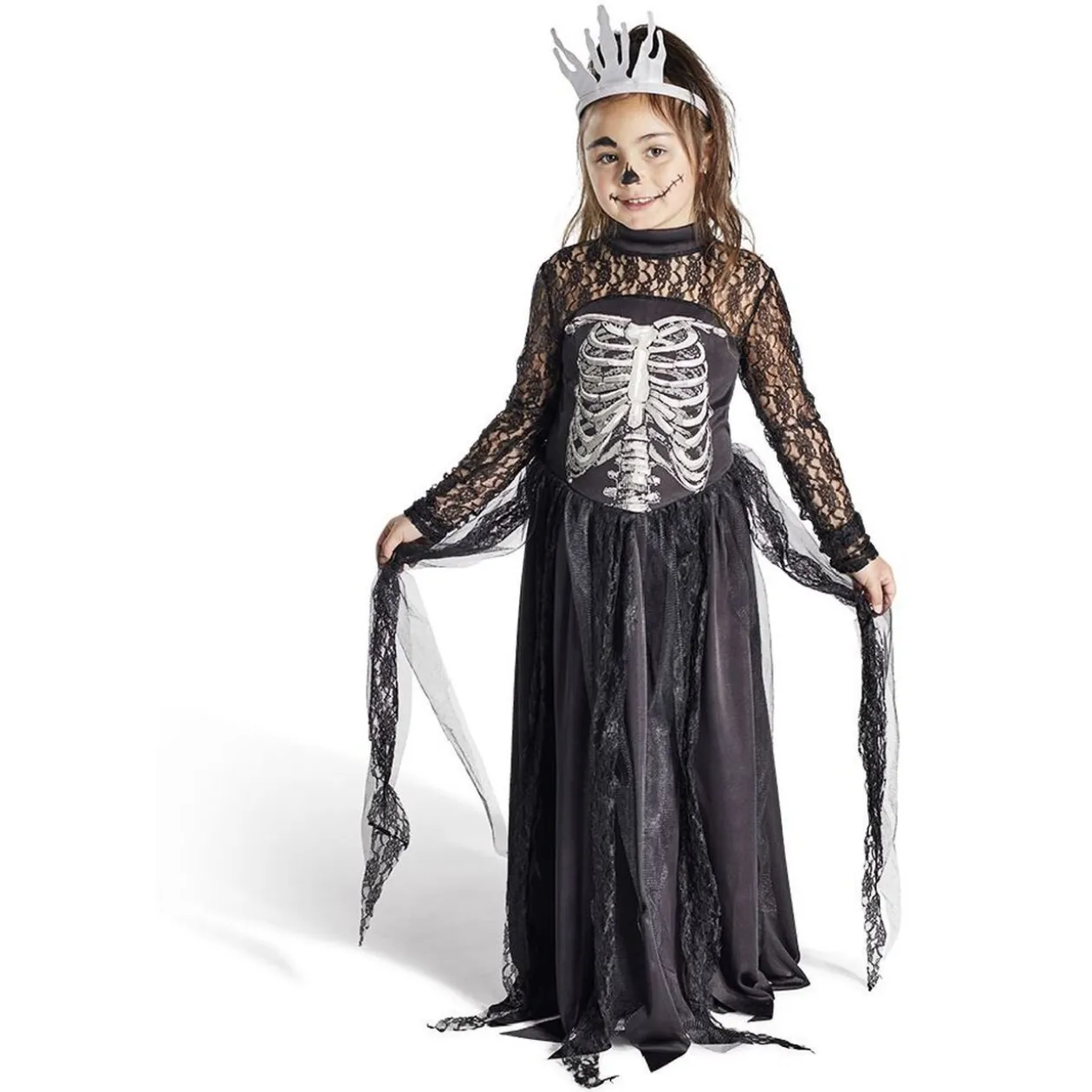 Déguisement enfant Halloween reine squelette noir et blanc 11/14ans