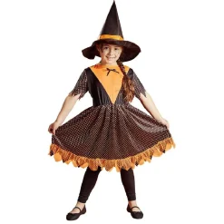 Déguisement enfant Halloween sorcière robe chapeau orange noir 4/6ans