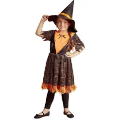 Déguisement enfant Halloween sorcière robe chapeau orange noir 7/10ans