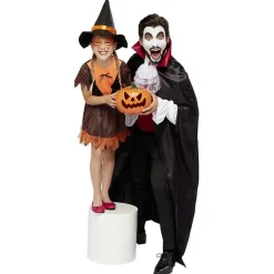 Déguisement enfant Halloween sorcière robe chapeau orange noir 7/10ans