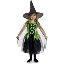 Déguisement enfant Halloween sorcière robe chapeau noir vert 7/10ans
